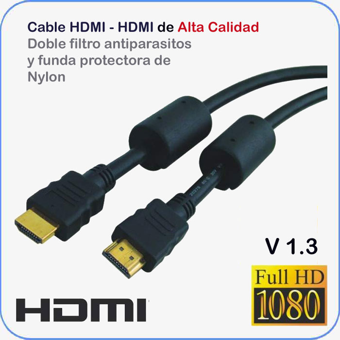 Cable conexi�n HDMI - HDMI Versi�n 1.3 de 2mtr. Alta calidad.
