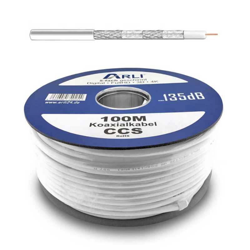 Rollo de cable de Antena TV Coaxial, 75 Ohm, Color blanco, Longitud 100  metros