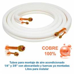Tubos montaje aire acondicionado 1 4 y 3 8 5m abocardado con tuercas