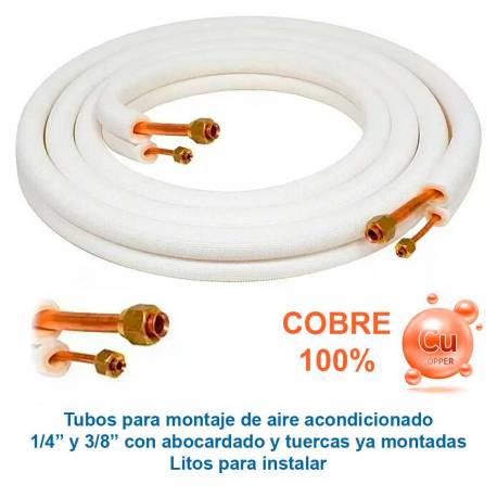 Tubos montaje aire acondicionado 1 4 y 3 8 5m abocardado con tuercas