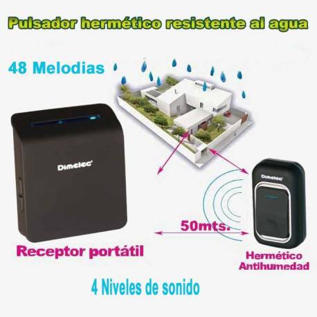 Timbre inalámbrico sin instalación, receptor portatil a pilas
