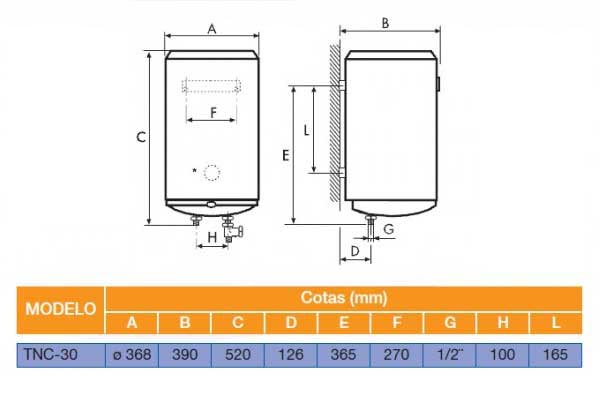 salón firma testimonio Termo eléctrico Cointra serie Aral TNC-30 de 30 litros vertical