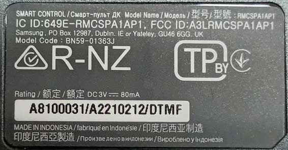 Etiqueta Localización modelo Samsung BN59-01363J