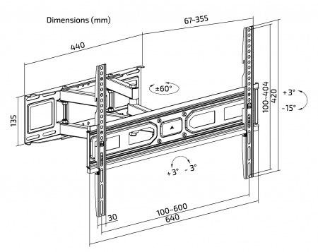 Medidas soporte de pared superior Full Motion